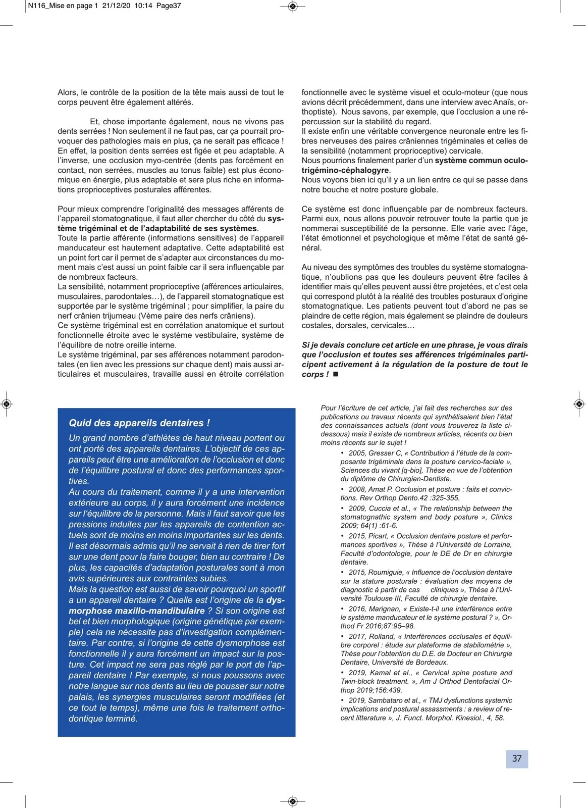 Influence de l'occlusion dentaire sur la posture Article Anne PIPET