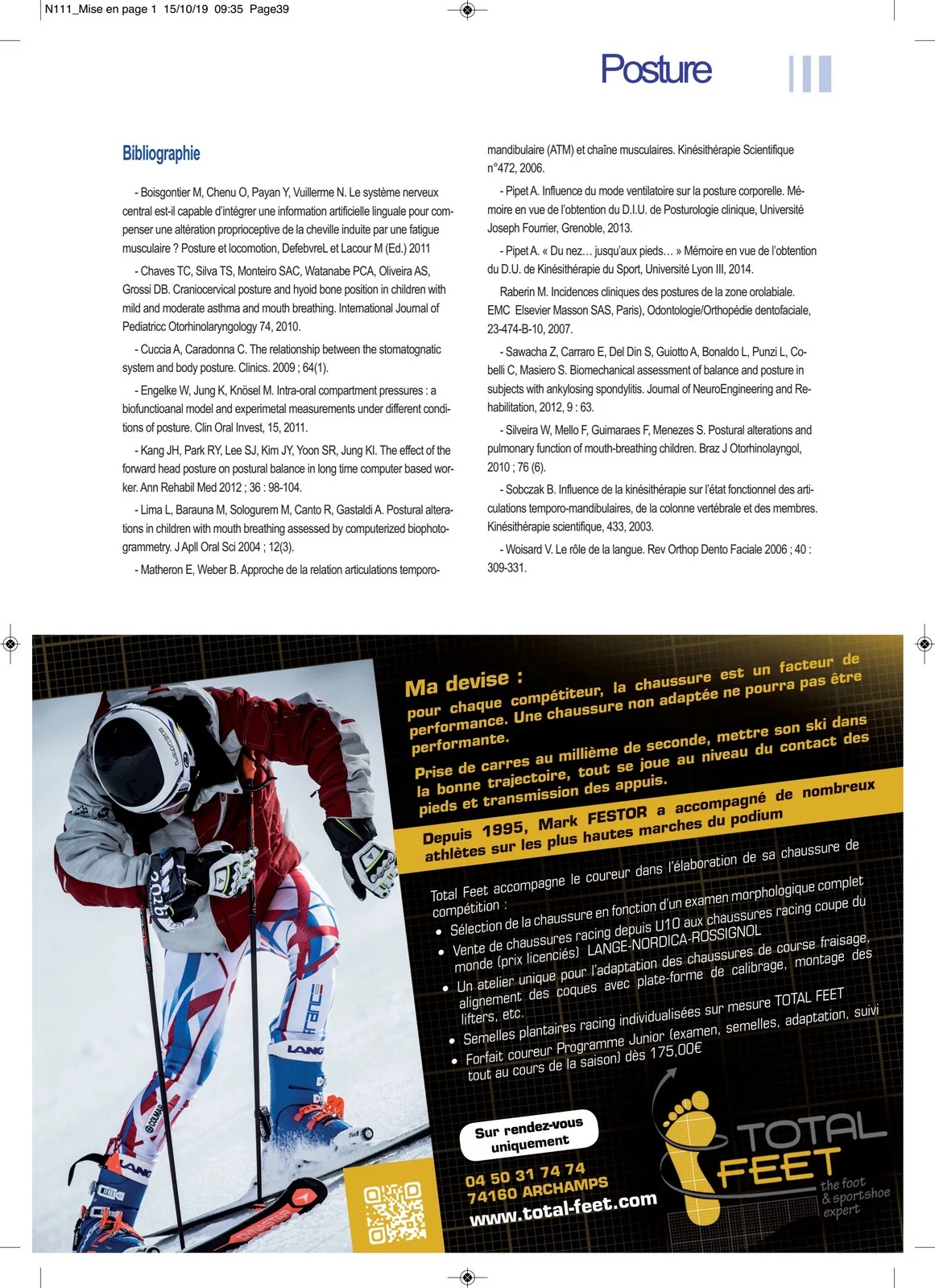 Article de Anne PIPET Formations en rééducation maxillo-faciales, posture et violences sur parlons de posture corporelle pour la revue de l’entraineur du ski alpin
